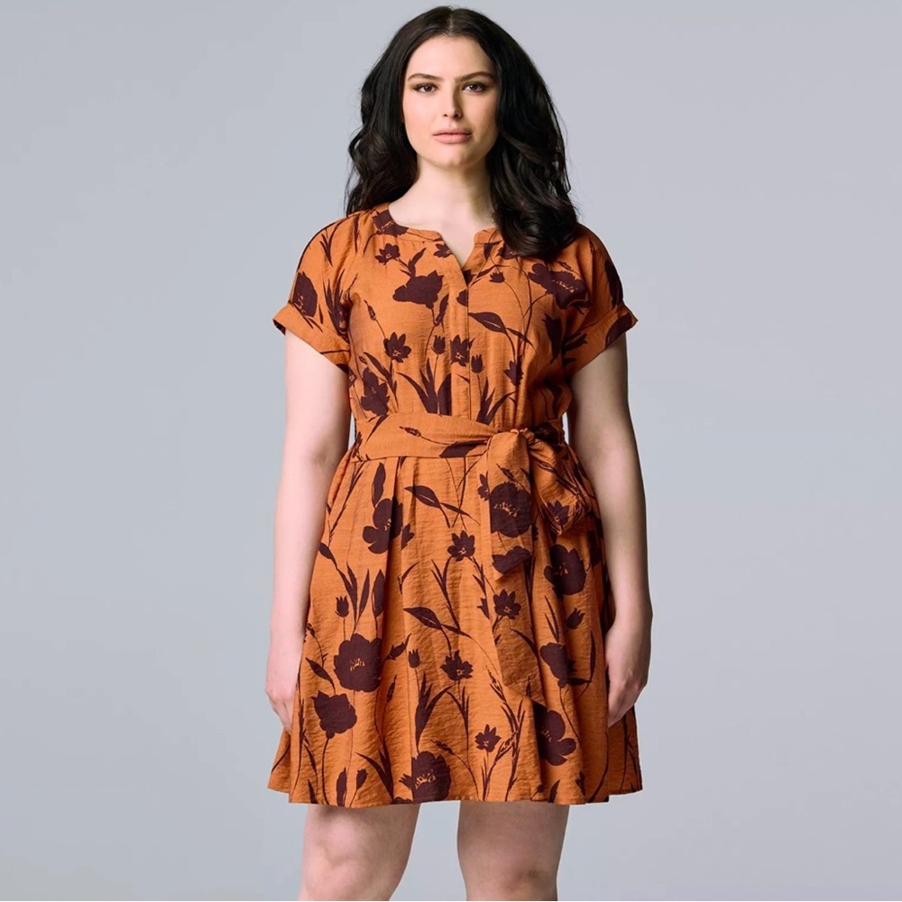 Simply Vera Vera Wang Brown Floral Midi Dress